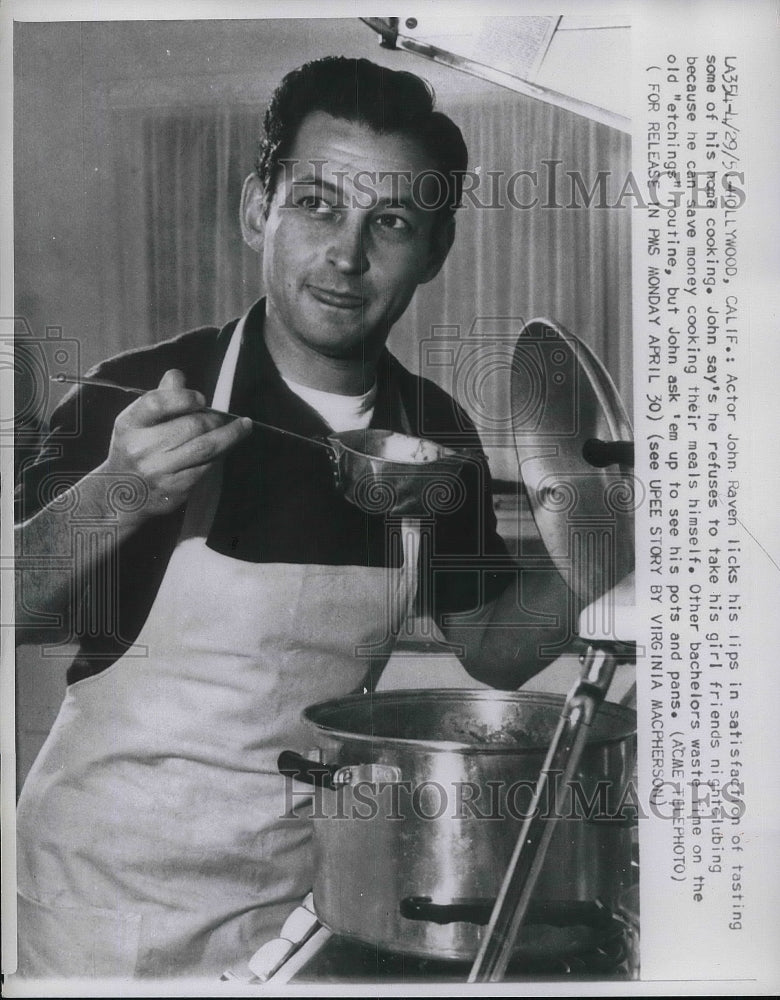 1951 Actor John Raven Cooking in Hollywood House Kitchen  - Historic Images
