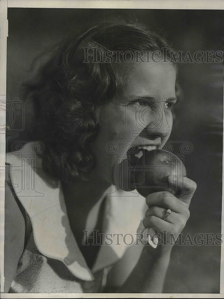 1931 Jessie Robison Eating Apple, Anderson Valley Apple Show - Historic Images