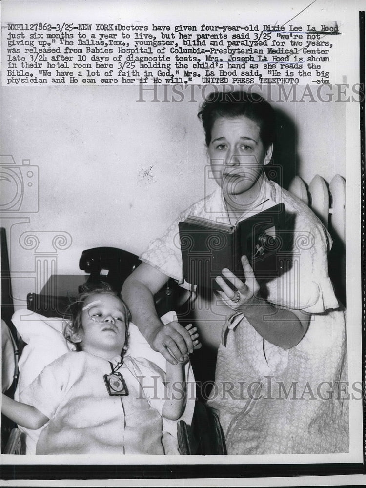 1957 Dixie Lee La Hood &amp; mom at hospital in NY  - Historic Images
