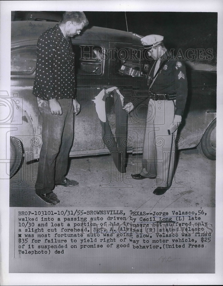 1955 Tx Sgt A Alvarez & Cecil Long with auto that J Velasco hit - Historic Images