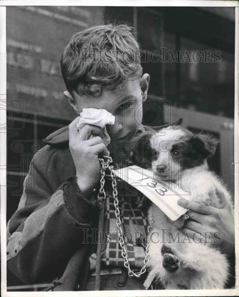 1957 Press Photo Warren Allen and Dog, Lassie After Losing Pet Show - nea93109-Historic Images