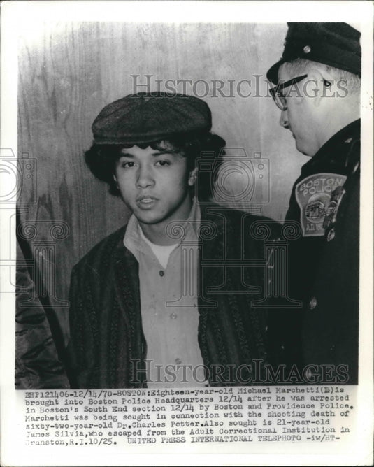 1970 Press Photo Michael Marchetti Arrested Shooting 62 Year Old Doctor Boston - Historic Images