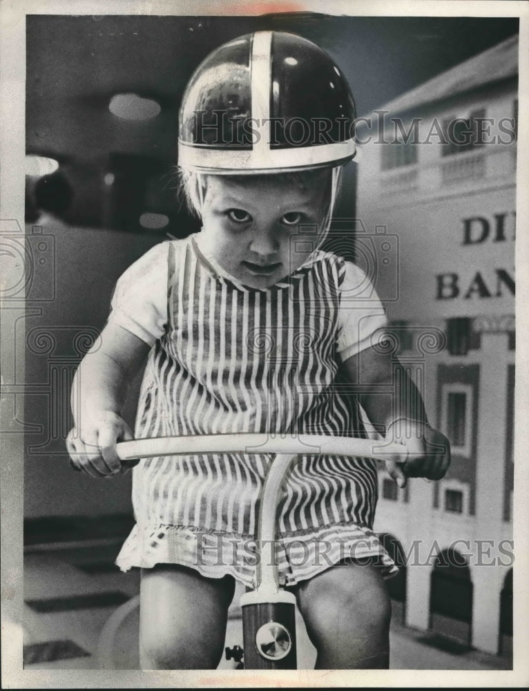 1961 Erika Tovander With Crash Helmet Riding Tricycle In Sweden - Historic Images