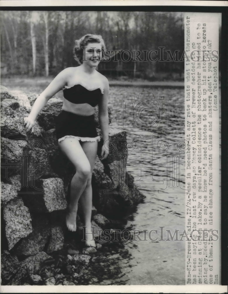 1950 Nancy Collett Goes Swimming In Lake In December  - Historic Images