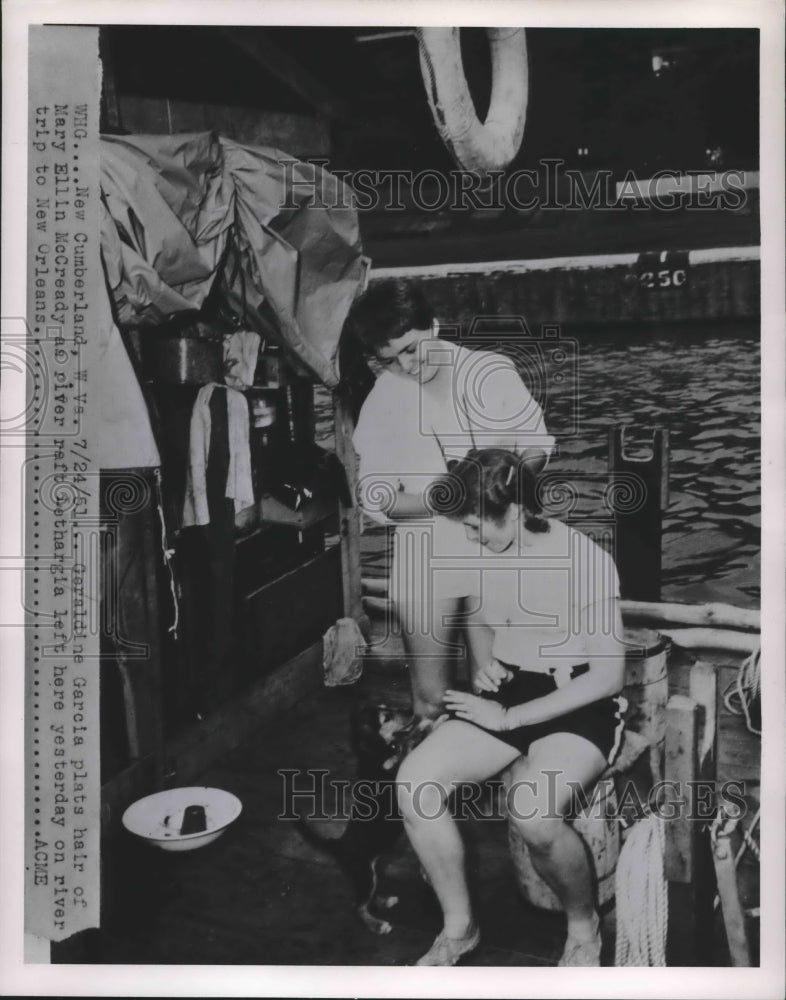 1951 Geraldine Garcia Braiding Hair of Ellin McCready  - Historic Images