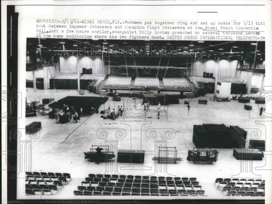 1961 Workers Prepare Ring For Johansson/Patterson Fight  - Historic Images