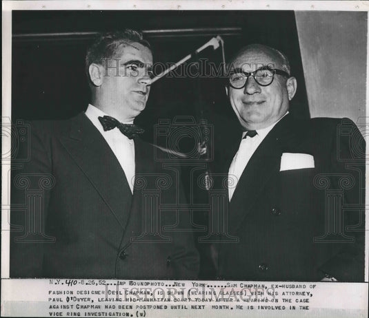 1952 Press Photo Sam Chapman Dress Manufacturer Ceil Chapman Fashion Designer - Historic Images