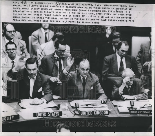 1953 Press Photo NY Ambassador Henry Cabot Lodge Jr.,Britain's Sir Gladwyn Jebb - Historic Images