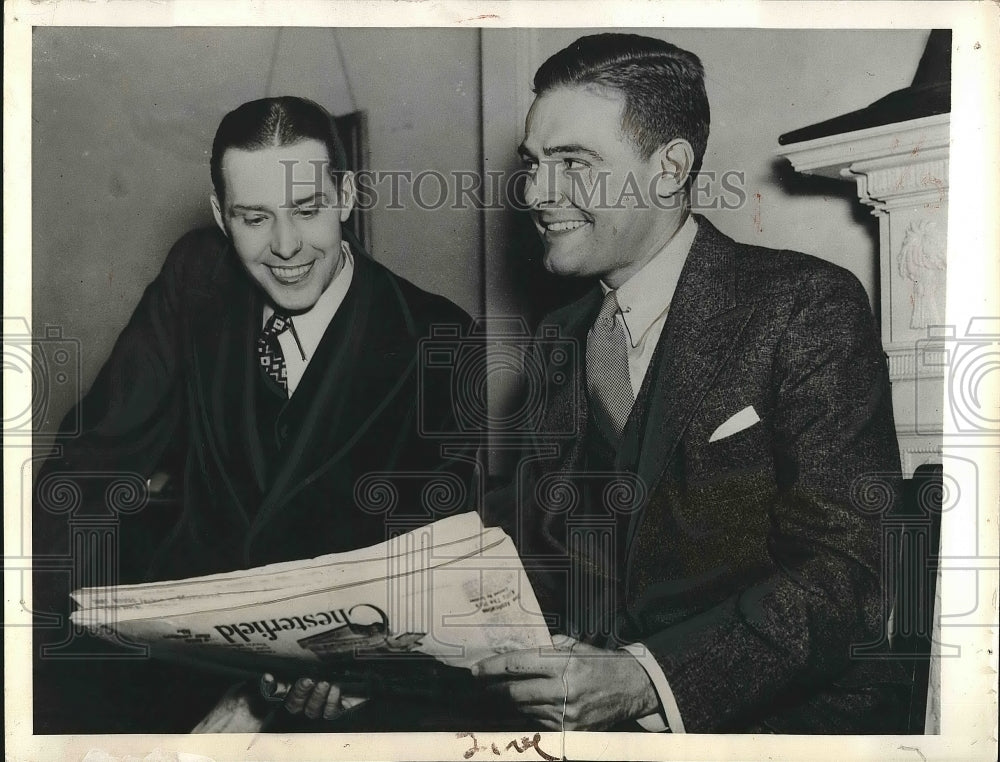 1937 Press Photo Mayor-elect Maurice Tobin & Sen. Henry Cabot Lodge during 1937 - Historic Images