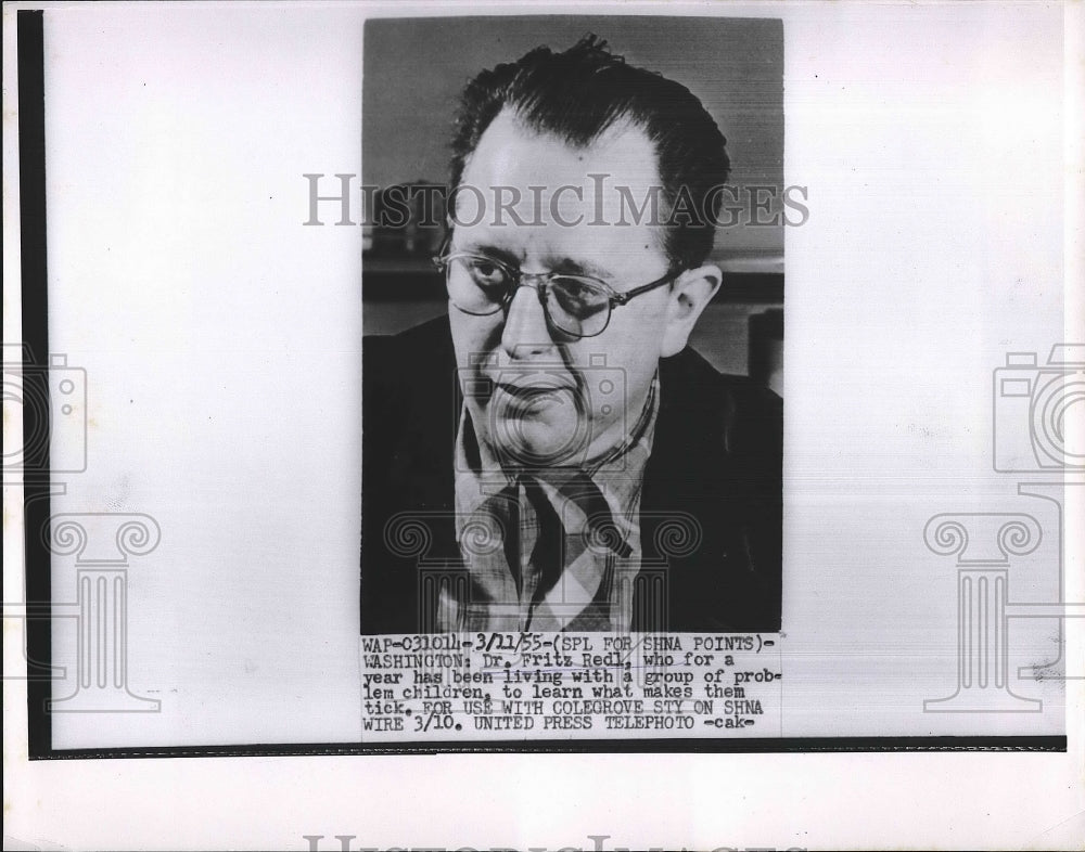 1955 Press Photo Dr. Fritz Redl, lived for a year w/ a group of problem children - Historic Images