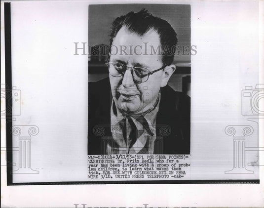 1955 Press Photo Dr. Fritz Redl, lived for a year w/ a group of problem children - Historic Images