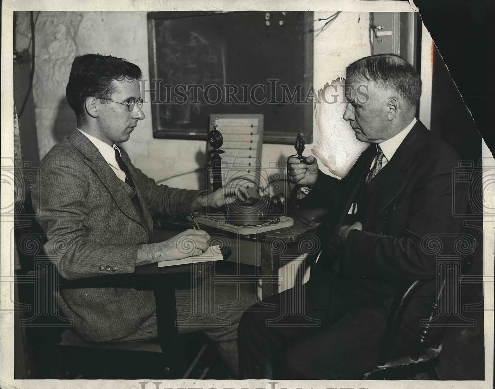 1931 Press Photo Prof. Robert Gault speaking through microphone heard by the - Historic Images