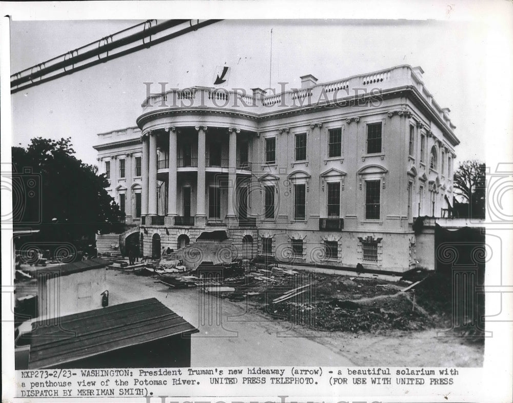 1952 President Truman's New Hideaway Solarium Under Construction - Historic Images