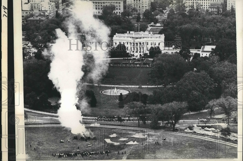 1962 Smoke Rising From Fired Cannons on Ellipse White House Grounds - Historic Images