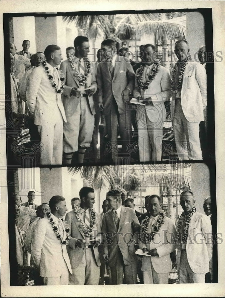 1929 Press Photo Art Goebel Receiving Congratulations World War Pilot - Historic Images