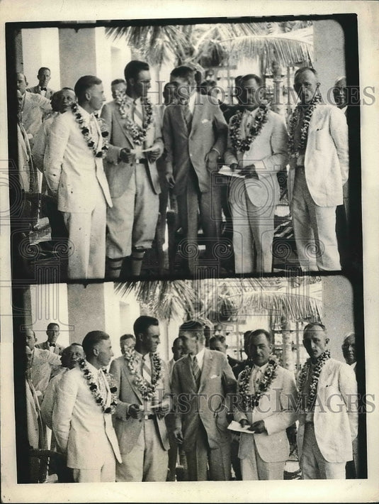 1929 Press Photo Art Goebel Receiving Congratulations World War Pilot - Historic Images