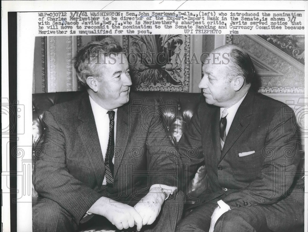 1961 Senator John Sparkman Charles Meriweather  - Historic Images