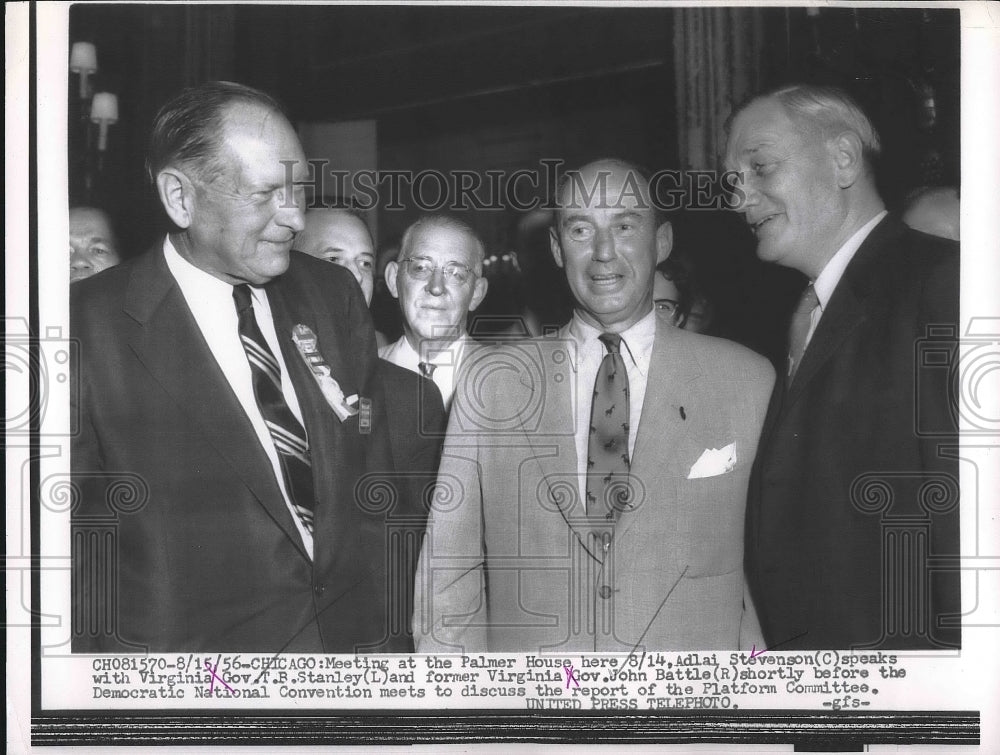 1956 Press Photo Palmer House Adlai Stevenson TB Stanley John Battle Politicians - Historic Images