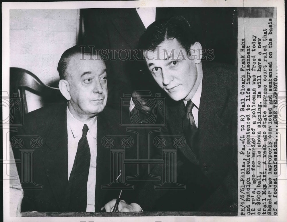 1951 Press Photo Bail Clerk Frank Hahn Rudolph Sheeler Sentenced For Murder - Historic Images