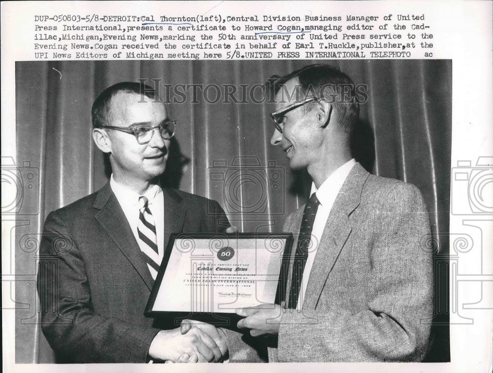 1959 Cal Thornton Howard Cogan United Press Businessman  - Historic Images