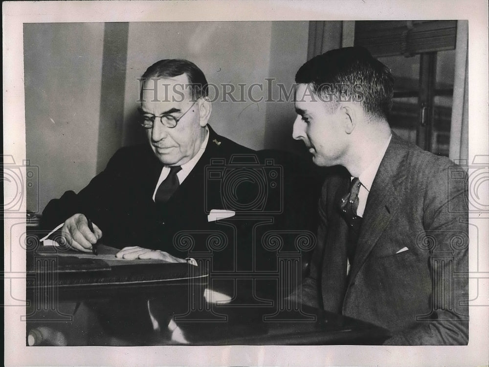 1937 Press Photo M.S. Tremaine, New York State Controller, Harry Yates - Historic Images