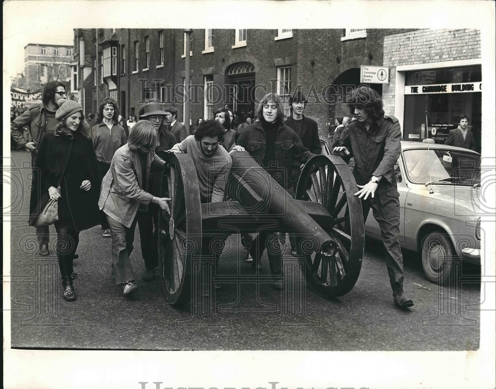 1971 Students Using Makeshift Cannon During Demonstration Protest - Historic Images