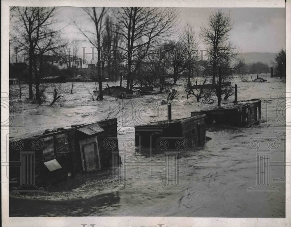 1937 Flood Waters Of The Trucker River In Reno Along Riverbanks - Historic Images