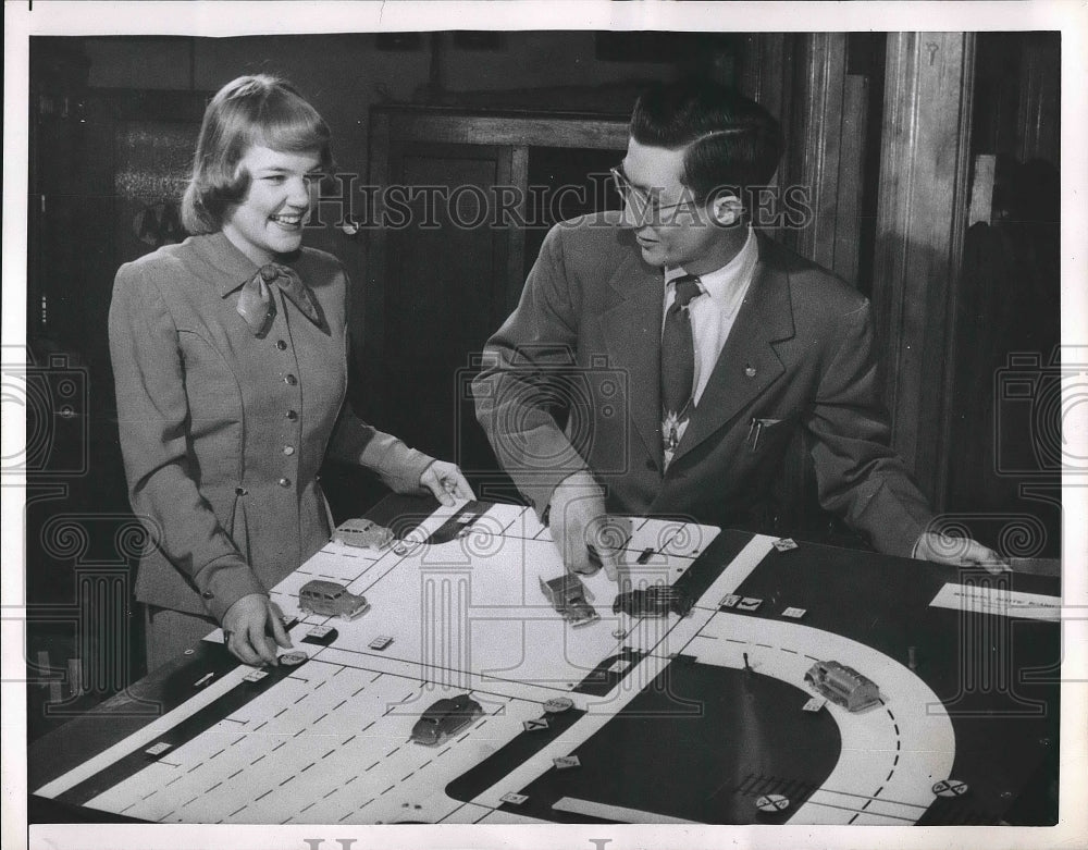 1951 Two Models Show Off Blueprint Plans For New Road System - Historic Images