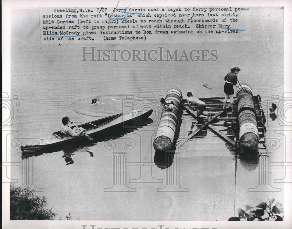 1951 Crew Members Salvaging off Raft Lethargia Capsized  - Historic Images