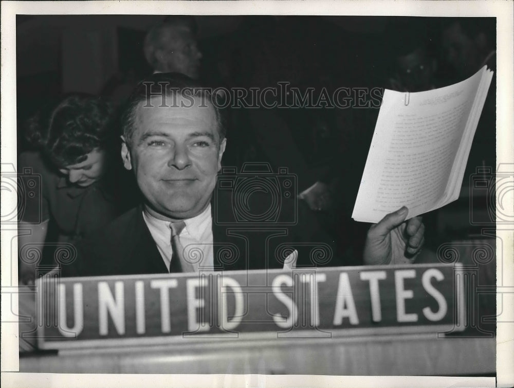 1953 Amb. Henry Cabot Lodge Jr. asserting Russian atrocities at UN - Historic Images