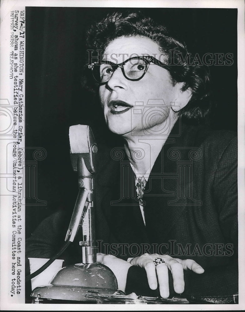 1953 Press Photo Mary Catherine Grier Testifies At House UnAmerican Hearing - Historic Images