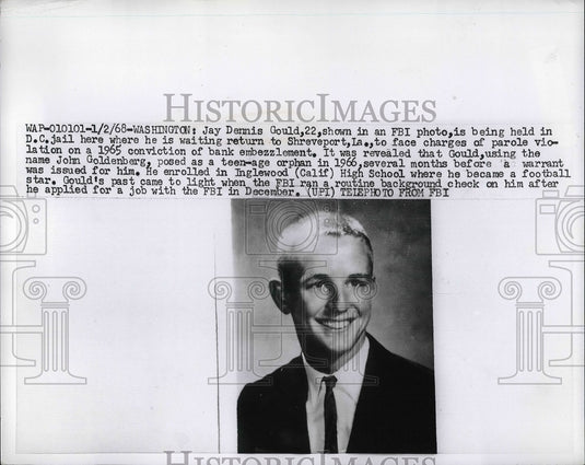 1968 Press Photo Jay Dennis Gould facing charges of parole violation - nea94819 - Historic Images