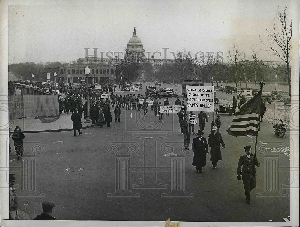 1934 Postal workers parading in front of Capitol building - Historic Images