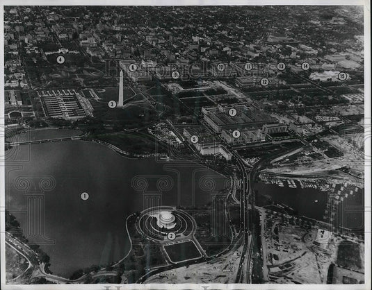 1961 Tidal Basin Jefferson Memorial White House Washington Monument - Historic Images