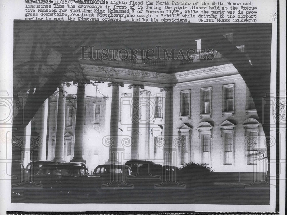 1957 View Of Lights At White House With Limousines Lined Up - Historic Images
