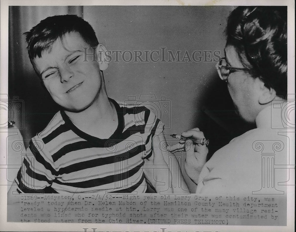 1952 8 Year Old Larry Gray Gets Shot From Dr. Helen Mabon - Historic Images