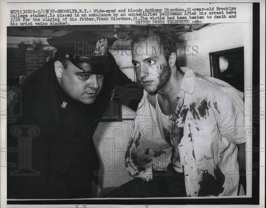 1957 Press Photo Anthony Giordano Brooklyn College Student Arrested Murder - Historic Images