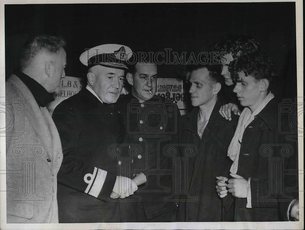 1942 Rear Admiral Muirhead Gould Talking With Survivors Of Ship - Historic Images