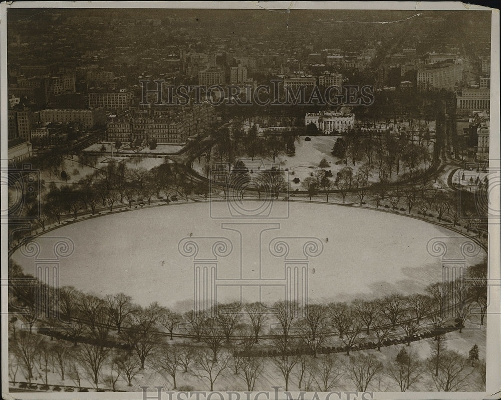 1930 Press Photo White House Front Of Washington Monument After First Snowy Day - Historic Images