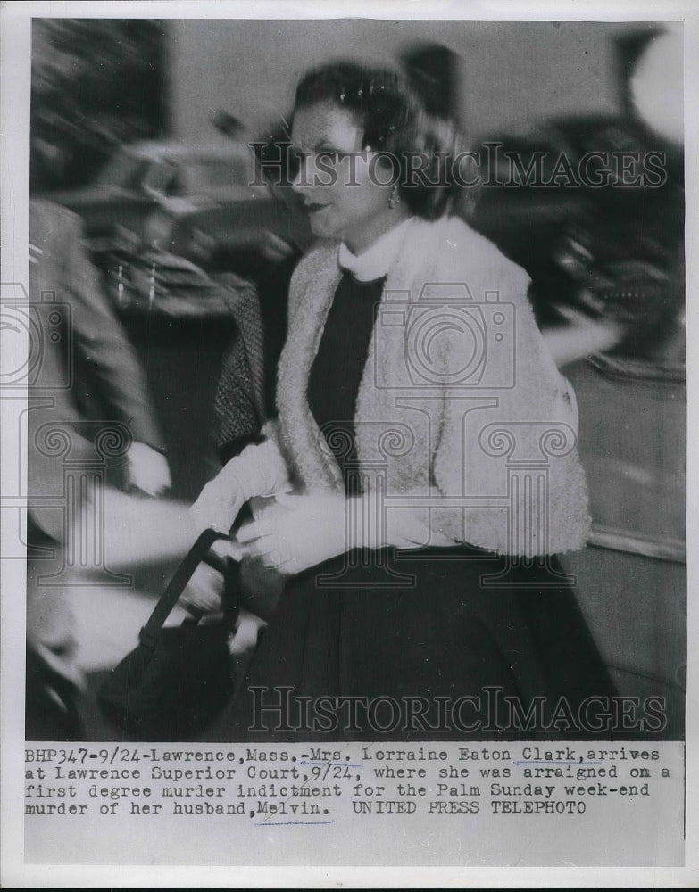 1954 Press Photo Lorraine Eaton Clark Arrives Lawrence Court First Degree Murder - Historic Images