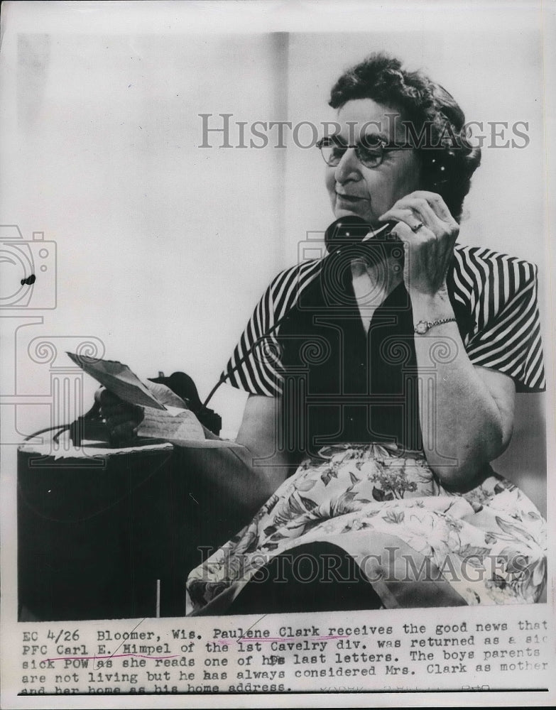 1953 Press Photo Paulene Clark received call from her sick POW son Carl Himpel. - Historic Images