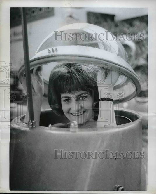 1963 West Berlin boat show, a model in a "Delphin E - Historic Images