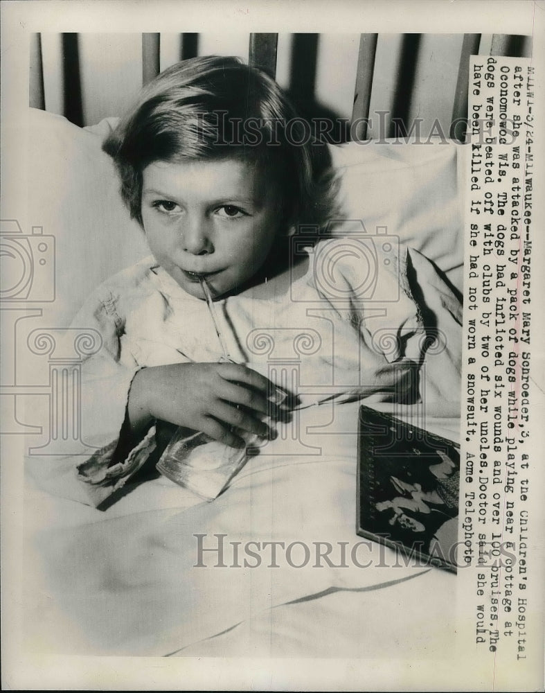 1948 Press Photo Milwaukee, Wis MM Schroeder, age 3 in hospiatl for dog attack - Historic Images