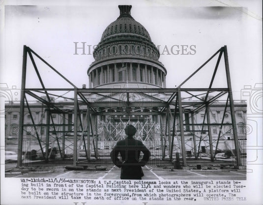 1956 Press Photo US Capitol policeman at inaugral stands in D.C. - nea95265 - Historic Images