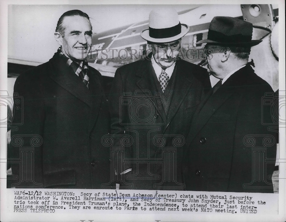 1952 Press Photo Sec of State Dean Acheson, Tres Sec John Snyder,WA Harriman-Historic Images