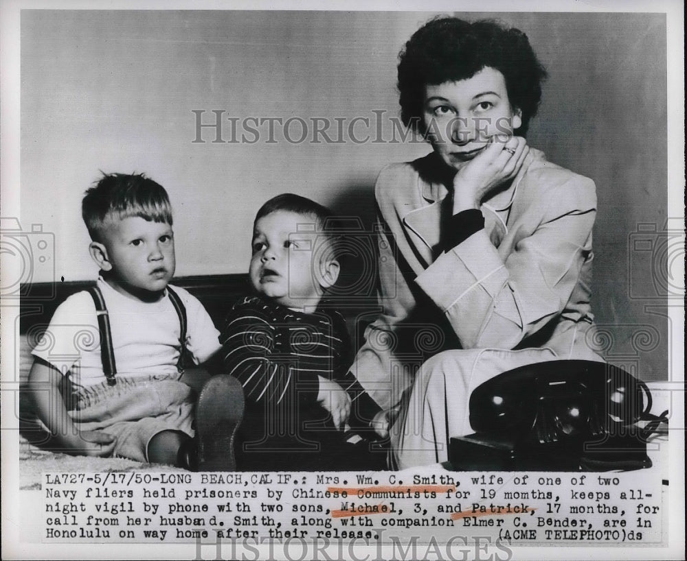 1950 Mrs. Wm. C. Smith wife of Chinese Prisoner with sons Michael an - Historic Images