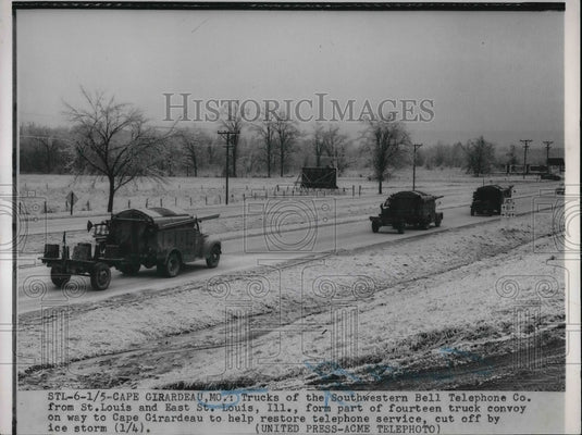 1953 Cape Girardeau, Mo Bell Company trucks convoy to ice storm area - Historic Images