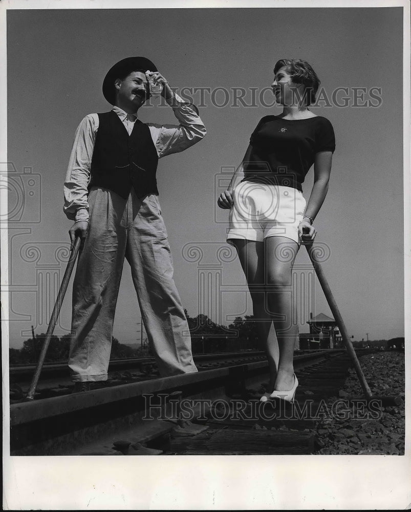 1952 Don Derry &amp; Wanda Jensen at Golden spike in Utah on the RR line - Historic Images
