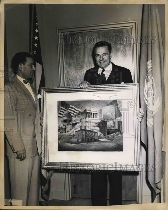 1953 Press Photo James Salas & Hery Cabot Lodge & art by Dimitros Zografus - Historic Images