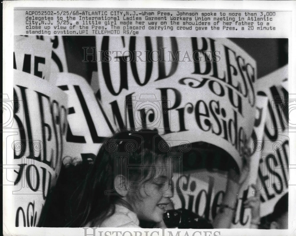 1968 God Bless President Signs at International Ladies Workers Union - Historic Images
